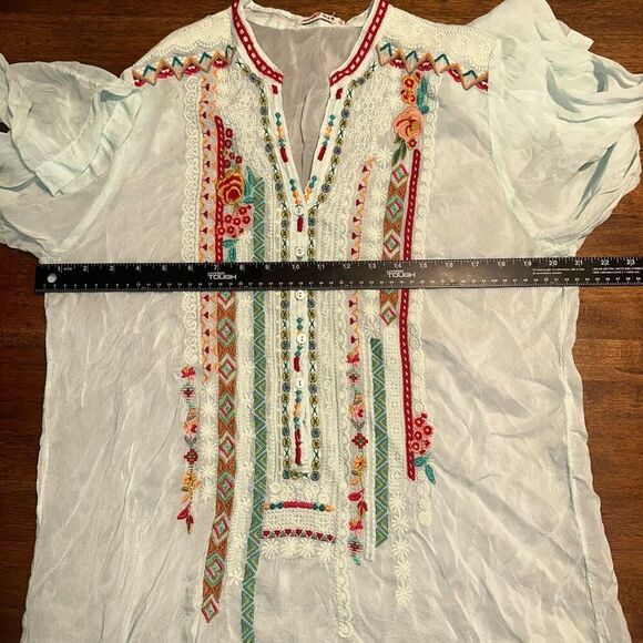 Johnny Was Boho Embroidered Semi-Sheer V-Neck Tunic - Picture 4 of 6